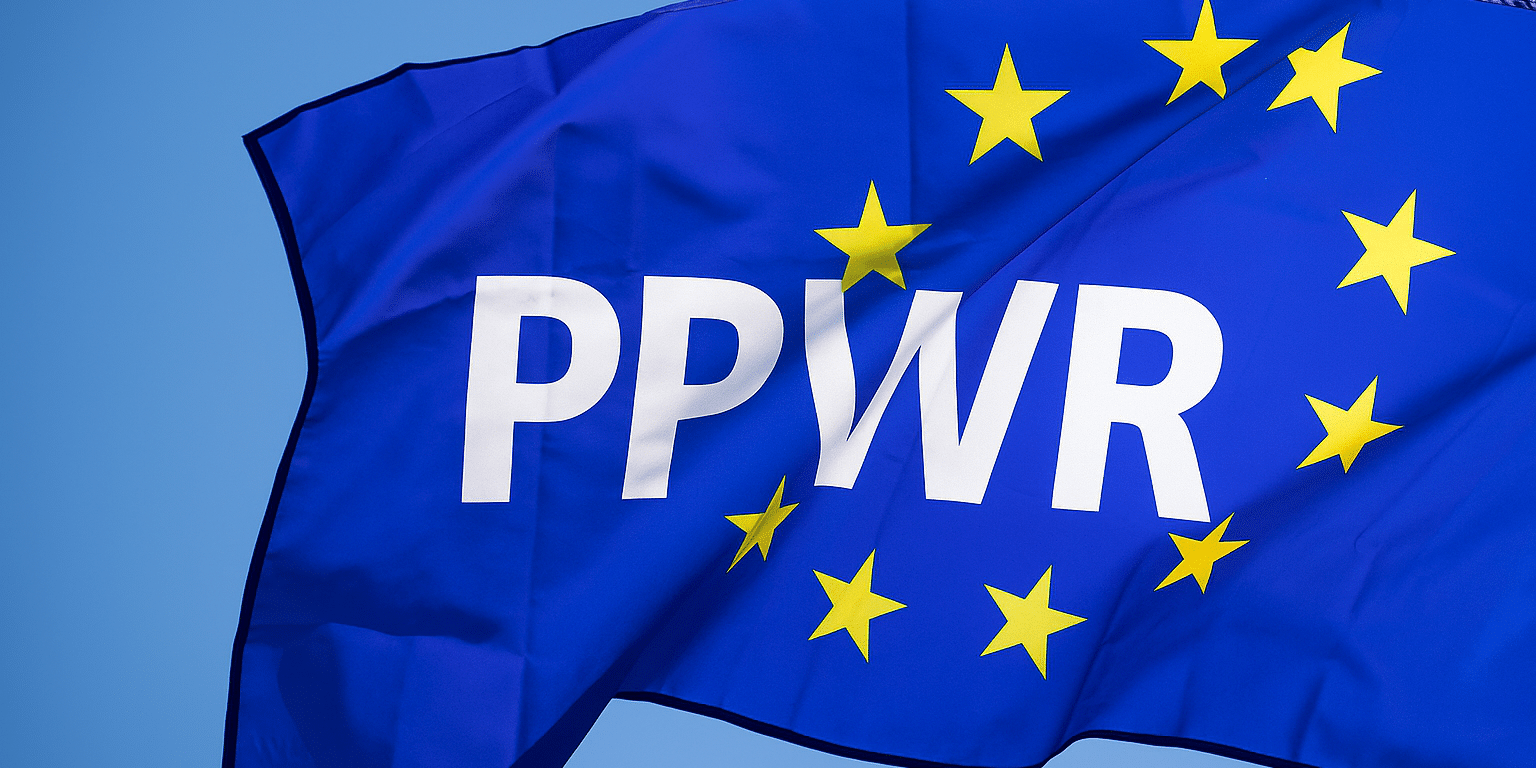 European Union flag representing the EU Packaging and Packaging Waste Regulation (PPWR).