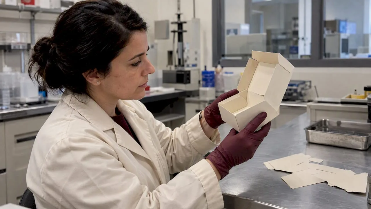 Specialist examining an assembled paper package