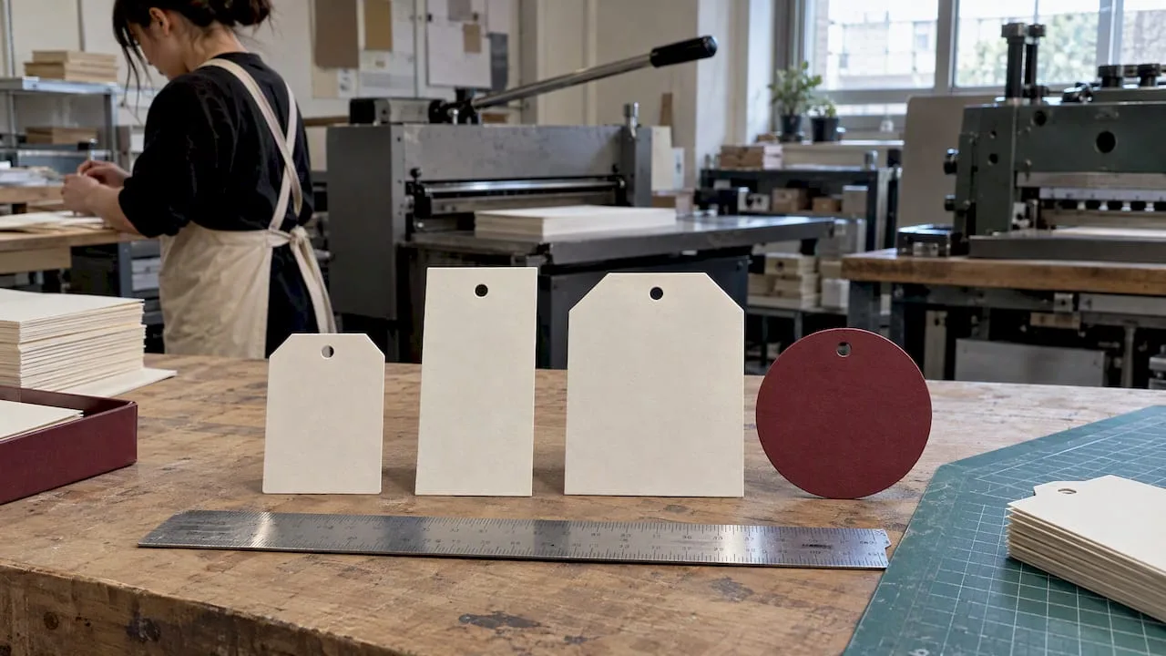 Standard hang tags arranged by size