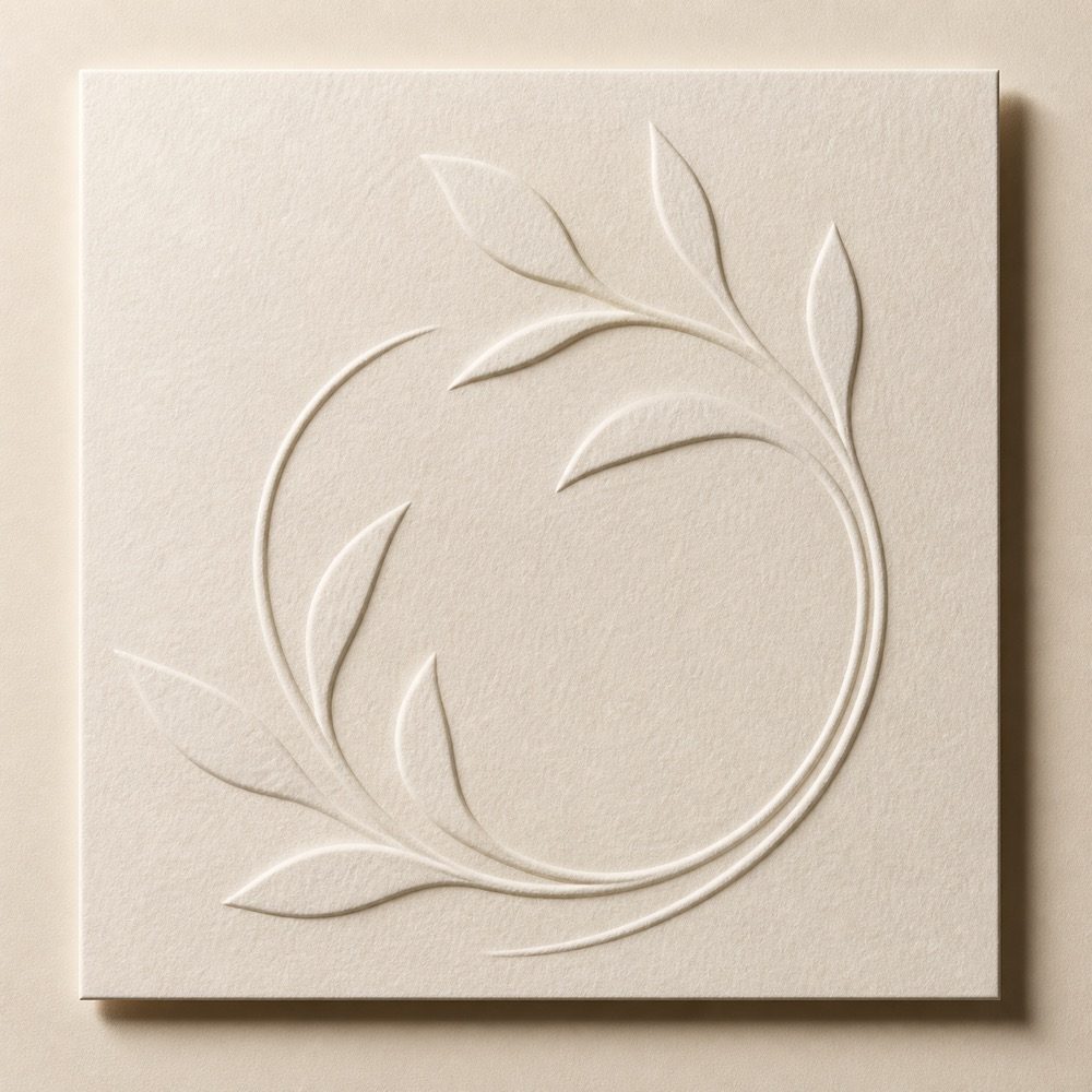 Blind-embossed raised relief on ivory board, shown as a general embossing reference