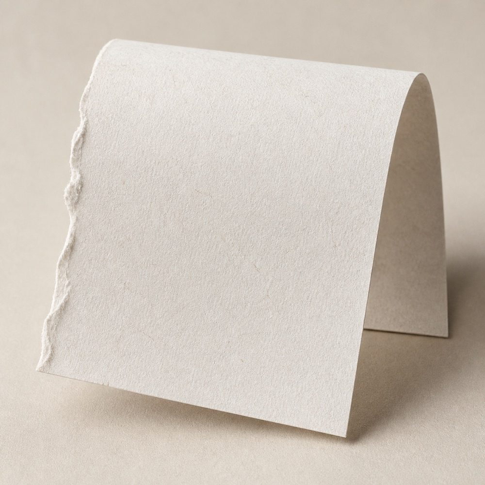 Approved white kraft paper detail for a clean integrated-handle carrier bag